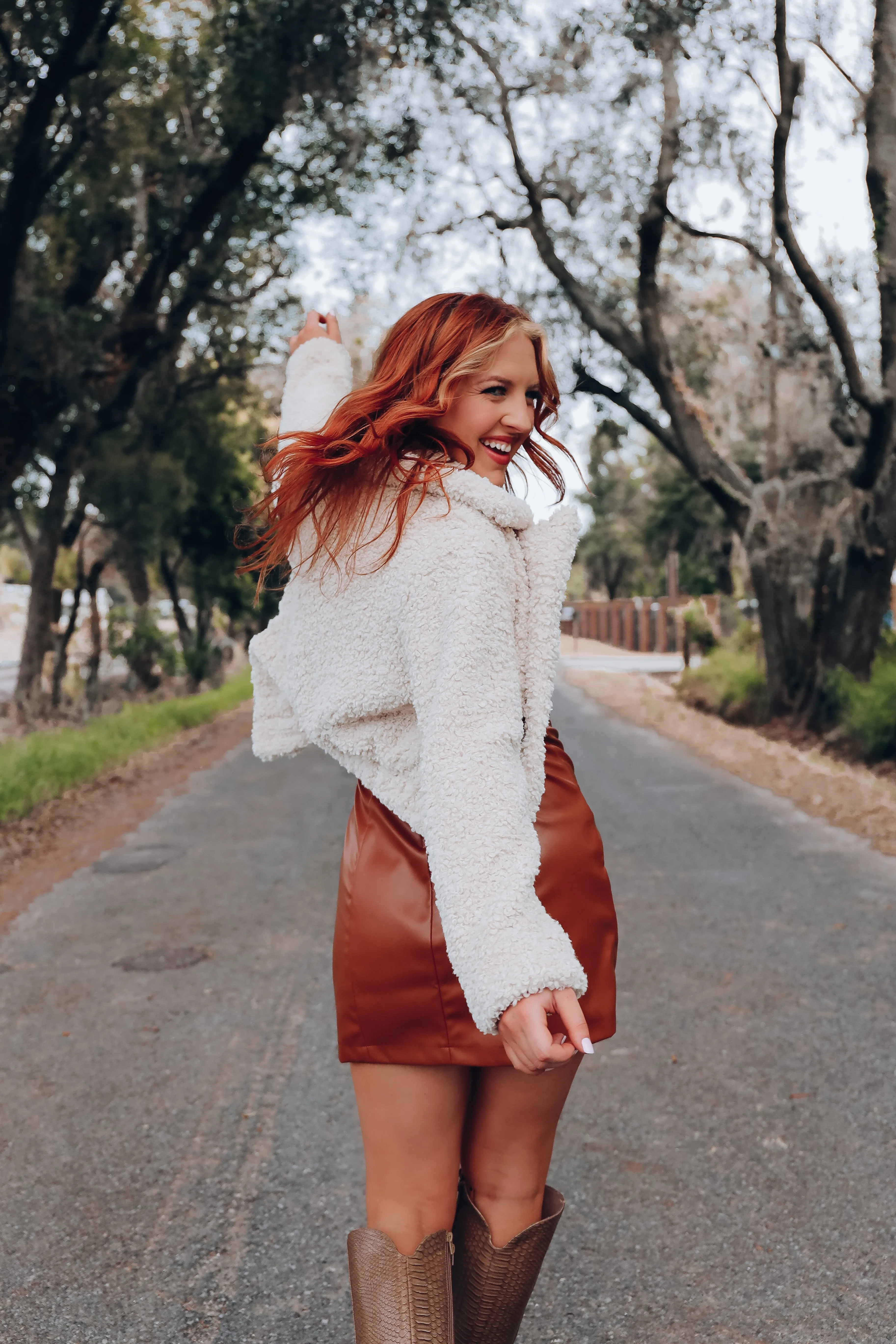 Foxy Faux Fur Cropped Jacket - Beige