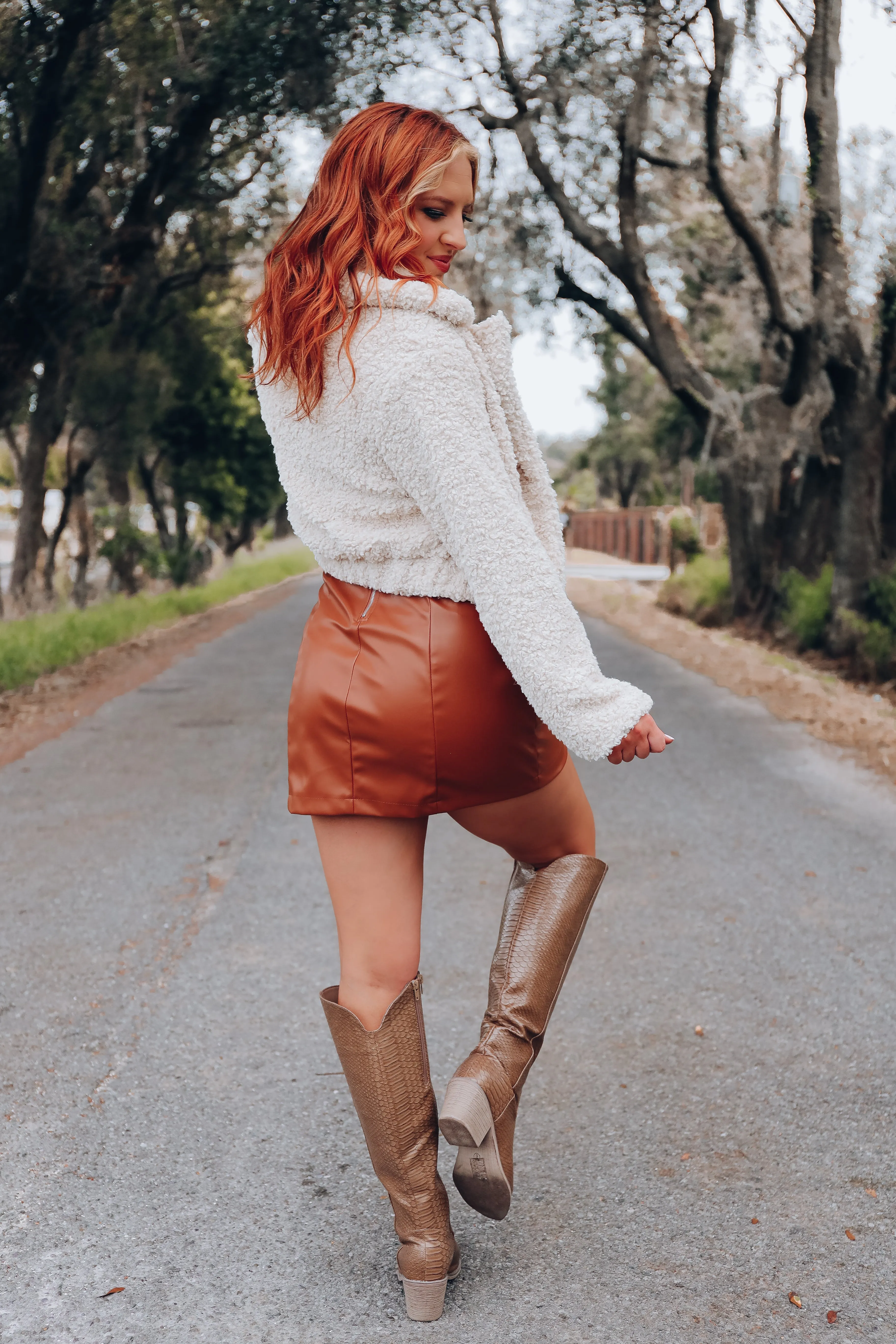 Foxy Faux Fur Cropped Jacket - Beige