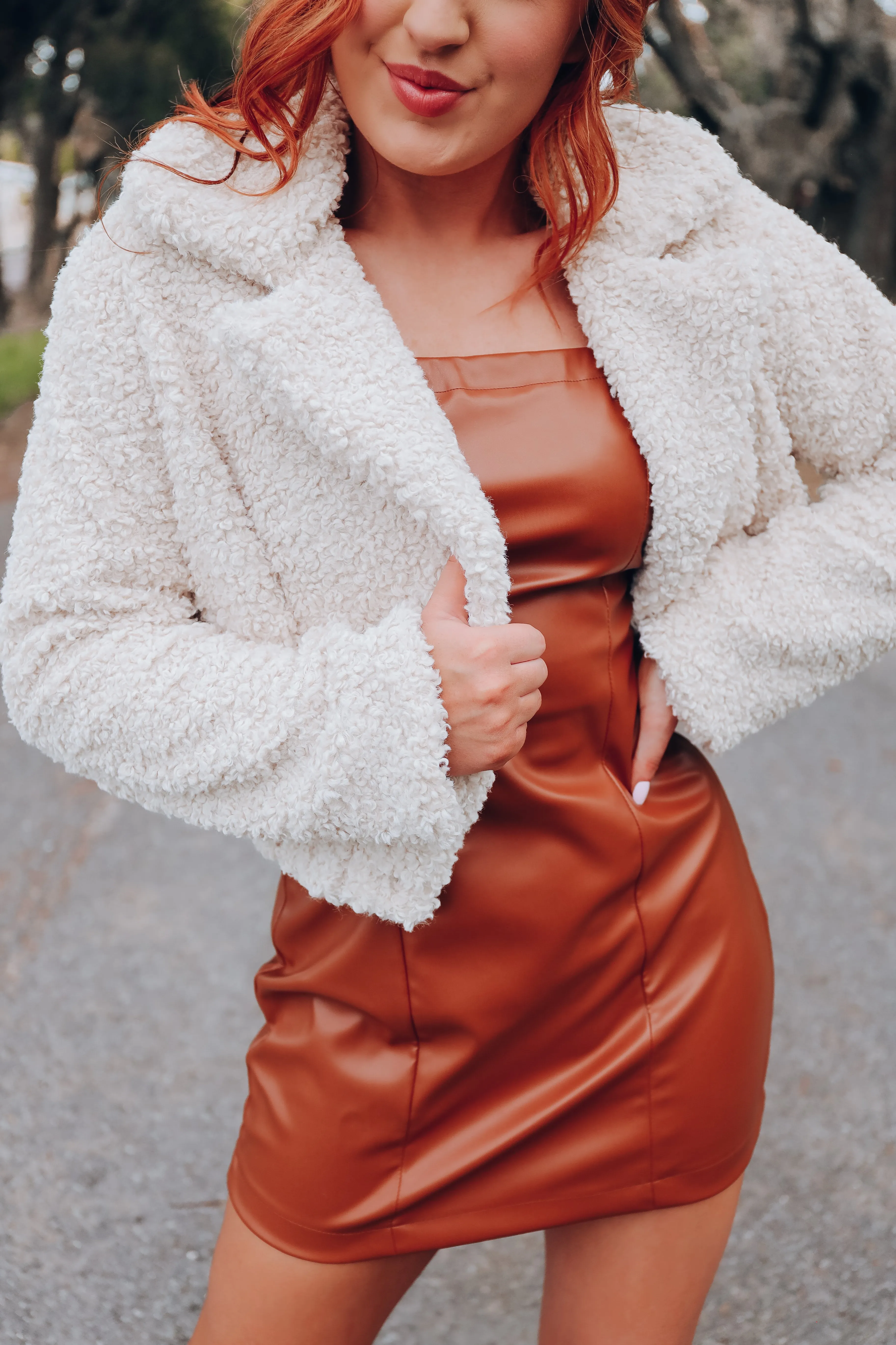 Foxy Faux Fur Cropped Jacket - Beige