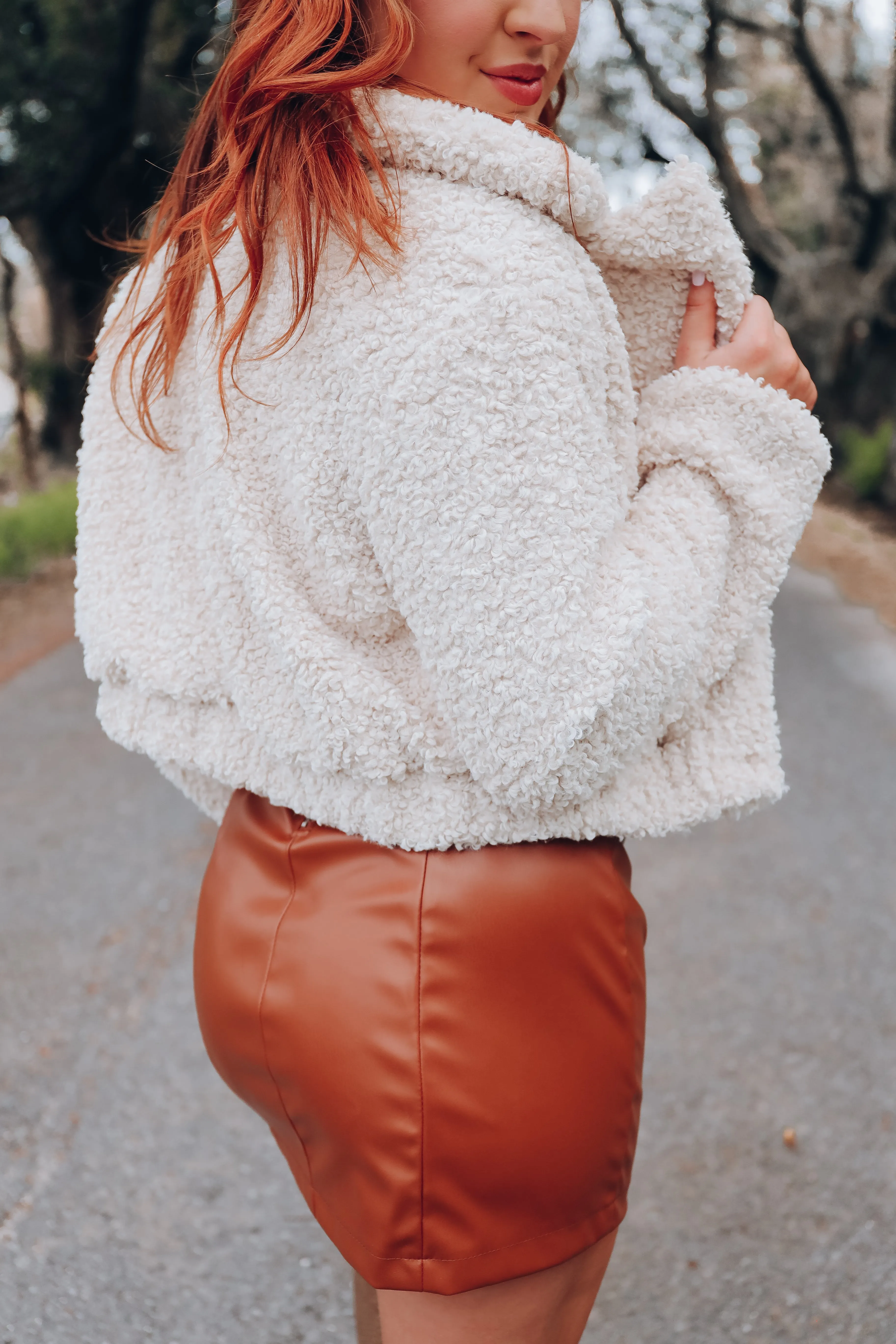 Foxy Faux Fur Cropped Jacket - Beige