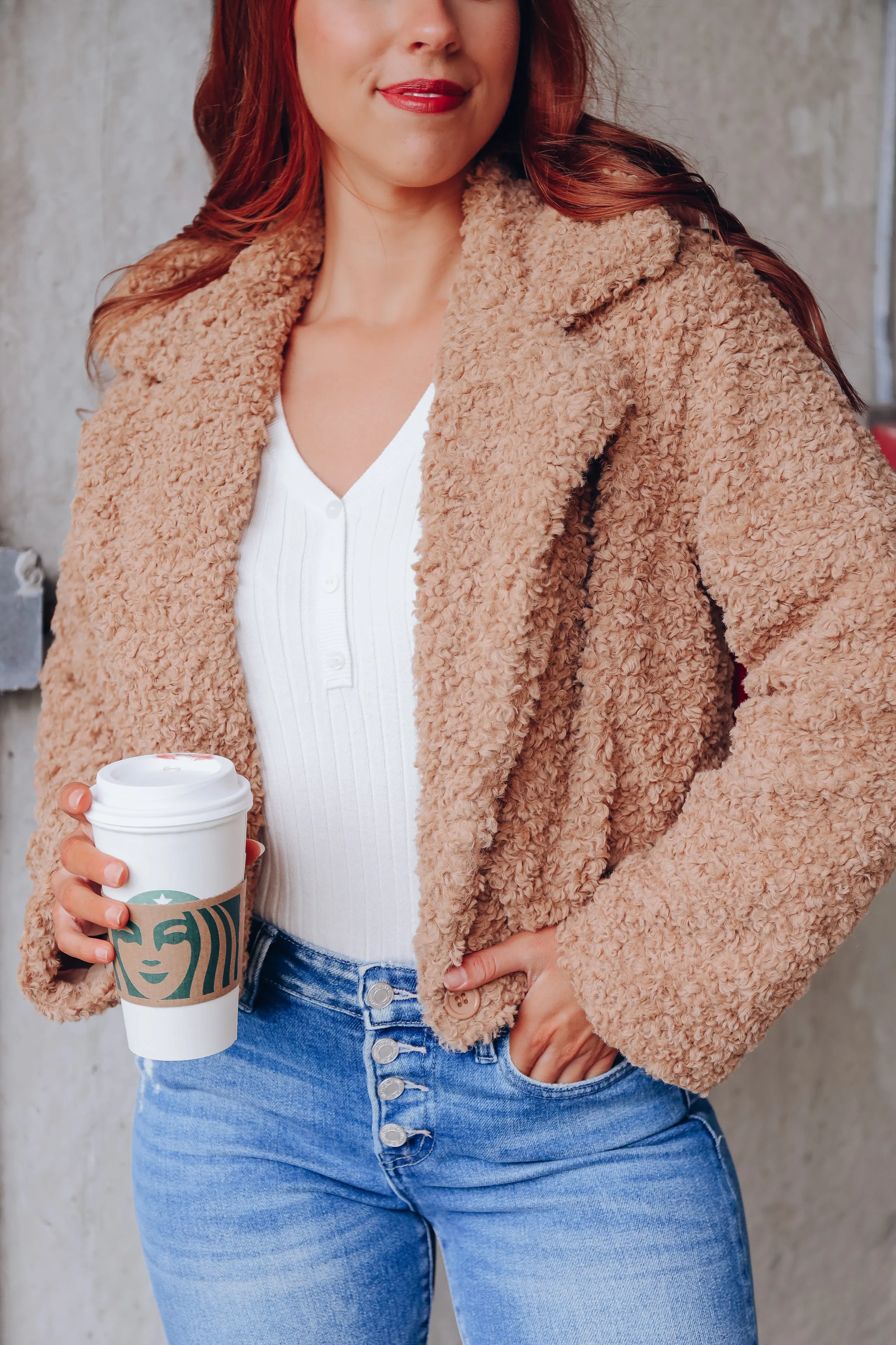 Foxy Faux Fur Cropped Jacket - Camel