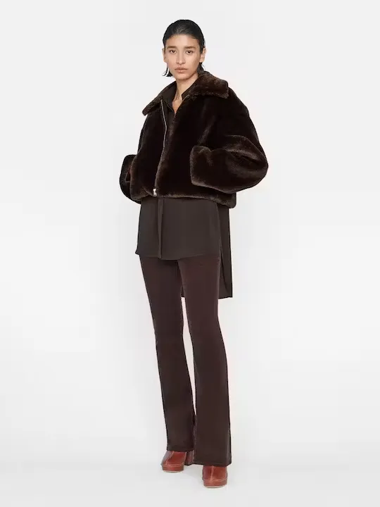 Frame - Faux Fur Zip Up Jacket in Espresso