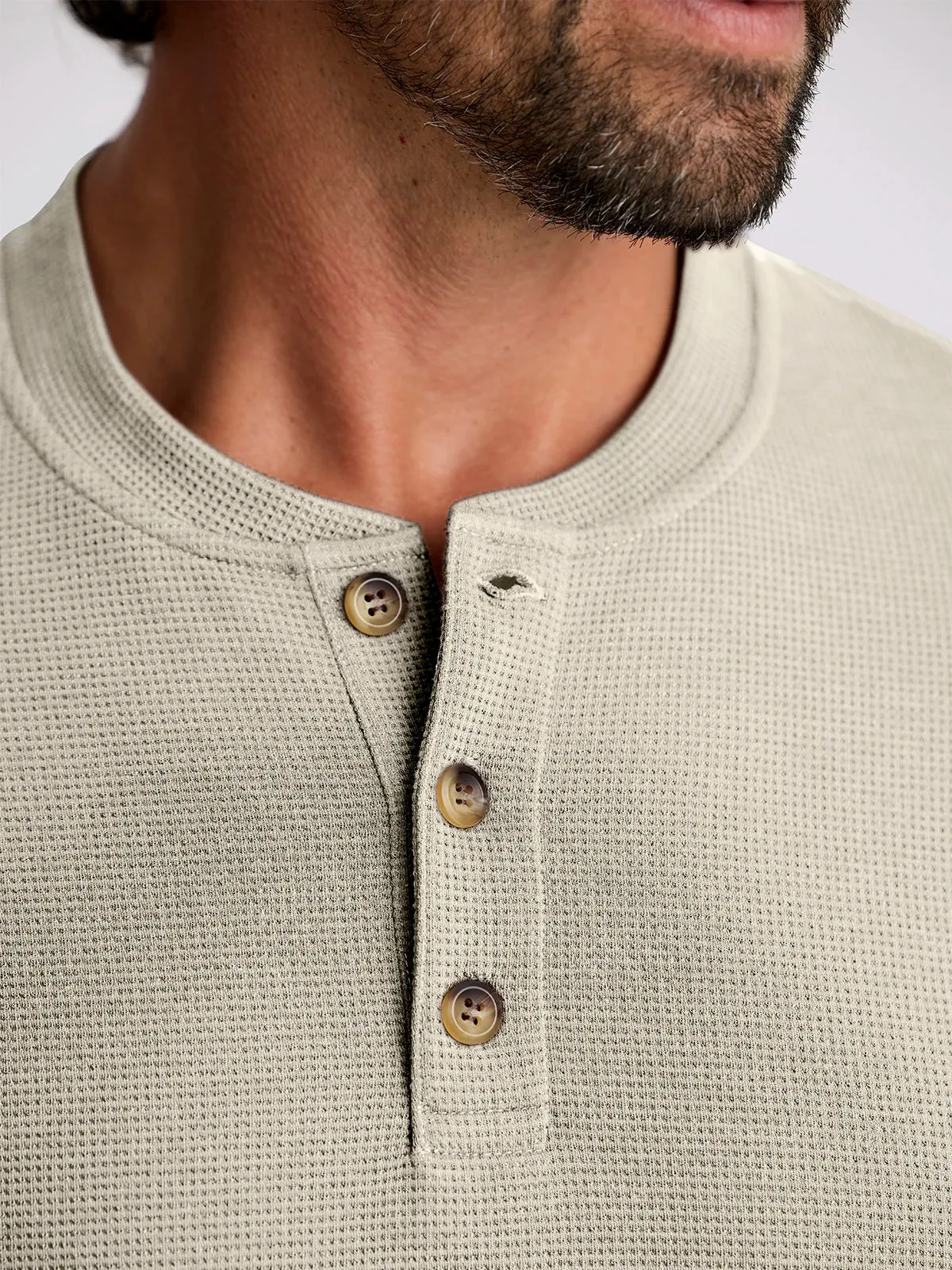 Free Fly Men's Waffle Long Sleeve Henley in Sandstone