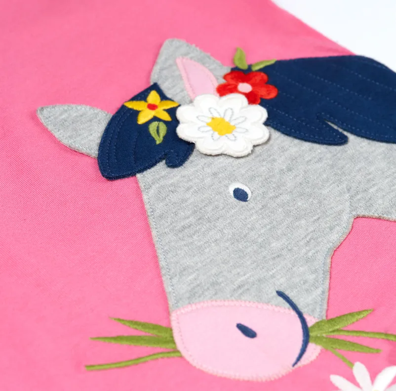 Frugi Elise Applique T-shirt - Hibiscus/Horse