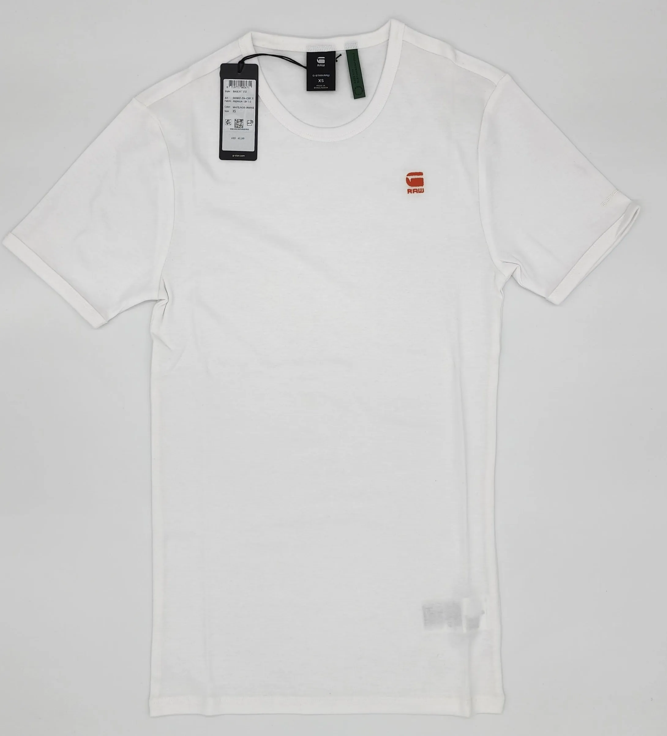 G-Star Basic T-Shirt (White with Acid Orange Logo)