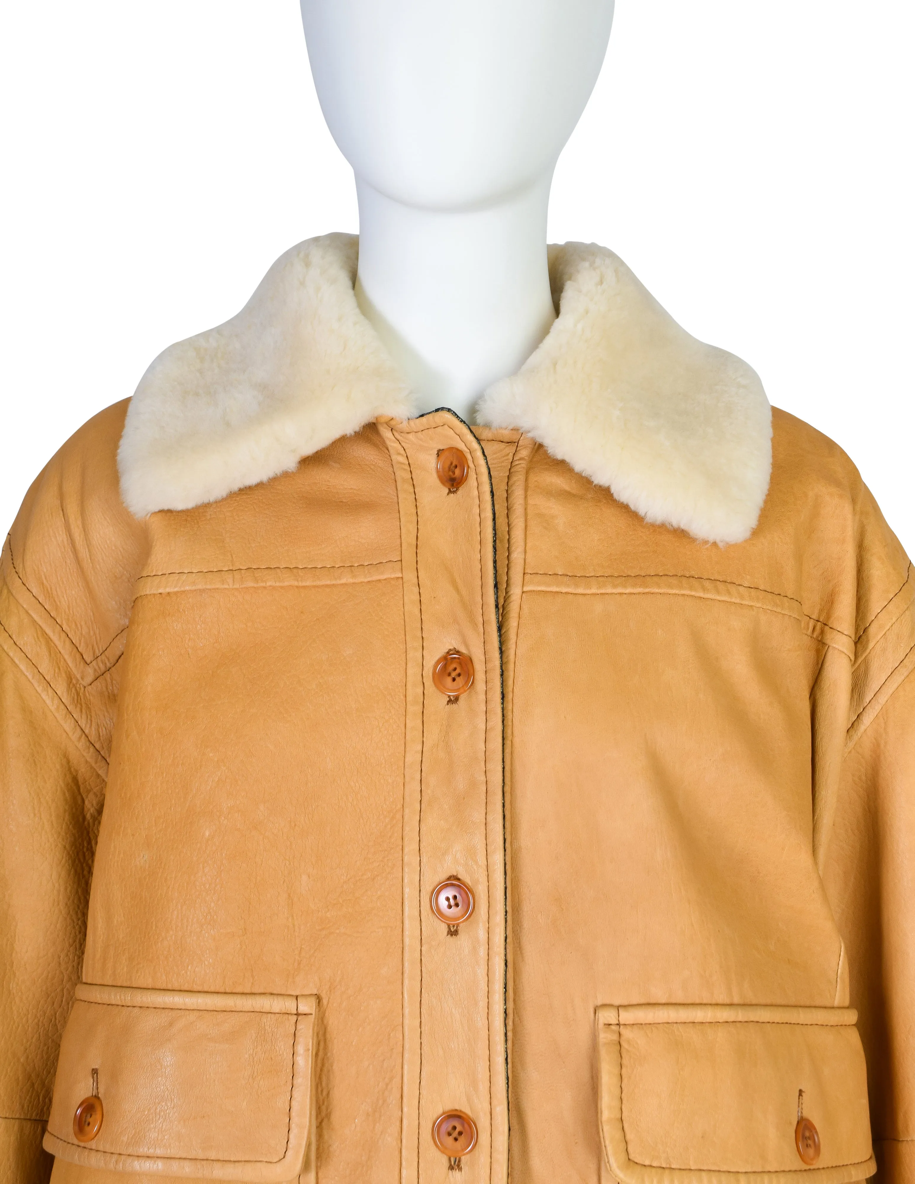 Gianfranco Ferre Vintage 1980s Oversized Butterscotch Leather Shearling Coat