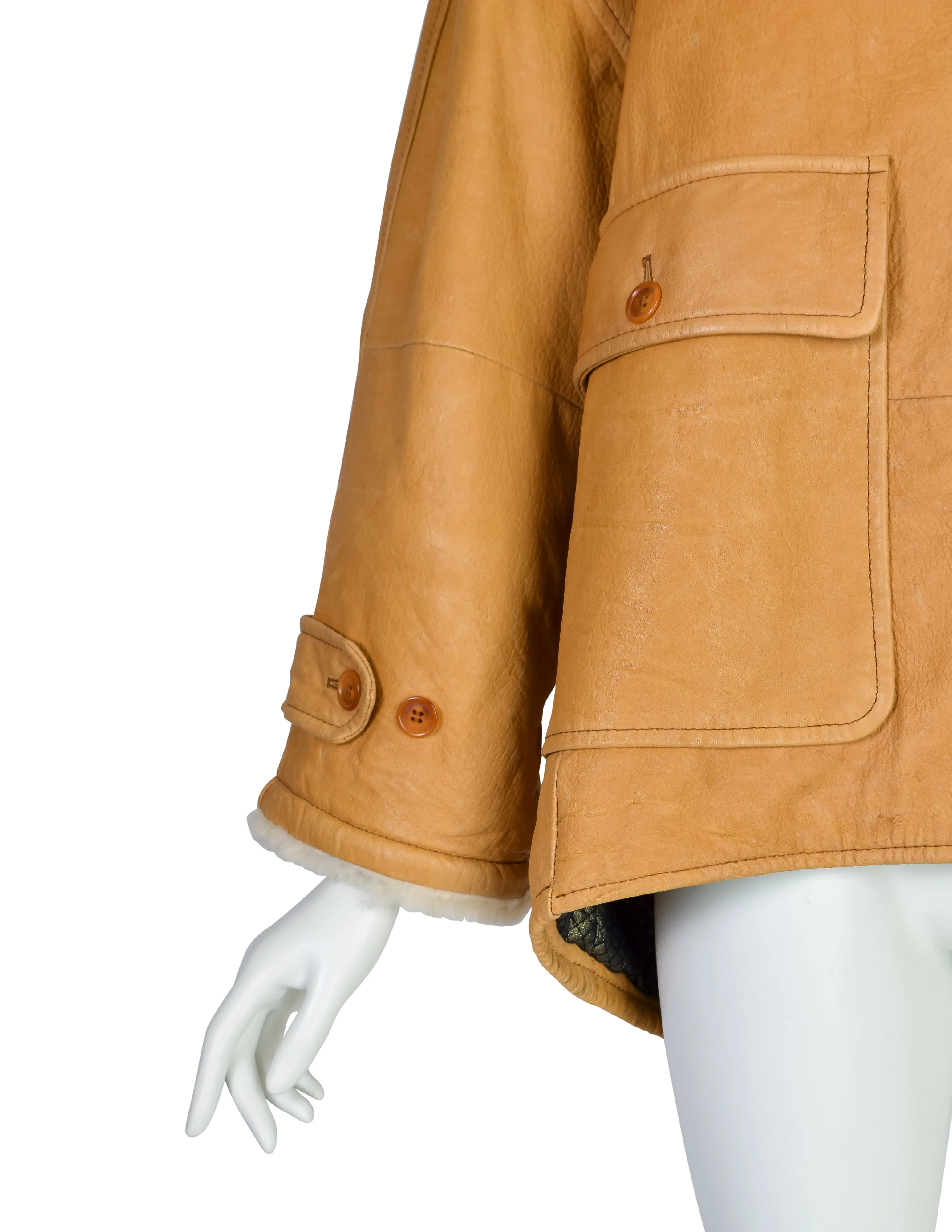 Gianfranco Ferre Vintage 1980s Oversized Butterscotch Leather Shearling Coat