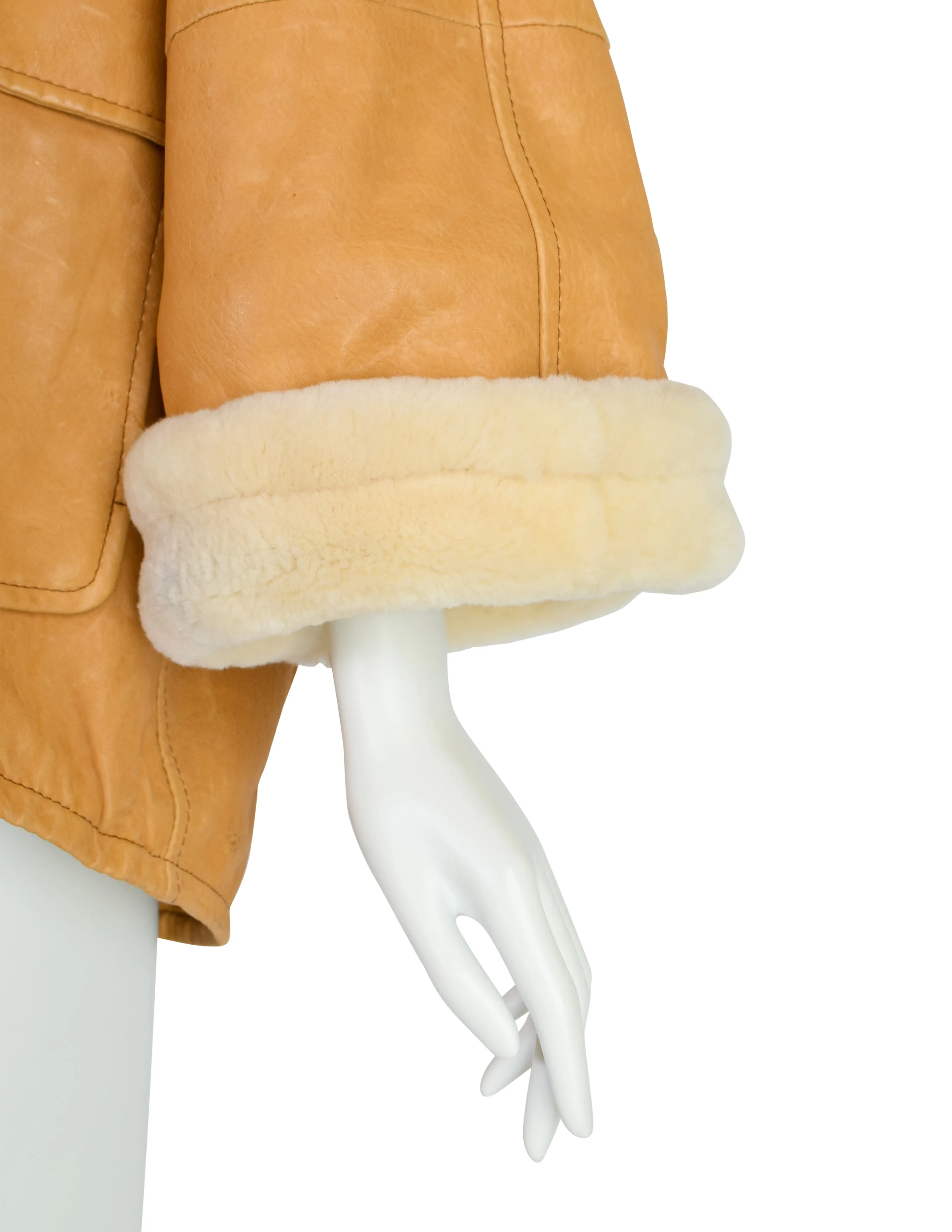 Gianfranco Ferre Vintage 1980s Oversized Butterscotch Leather Shearling Coat