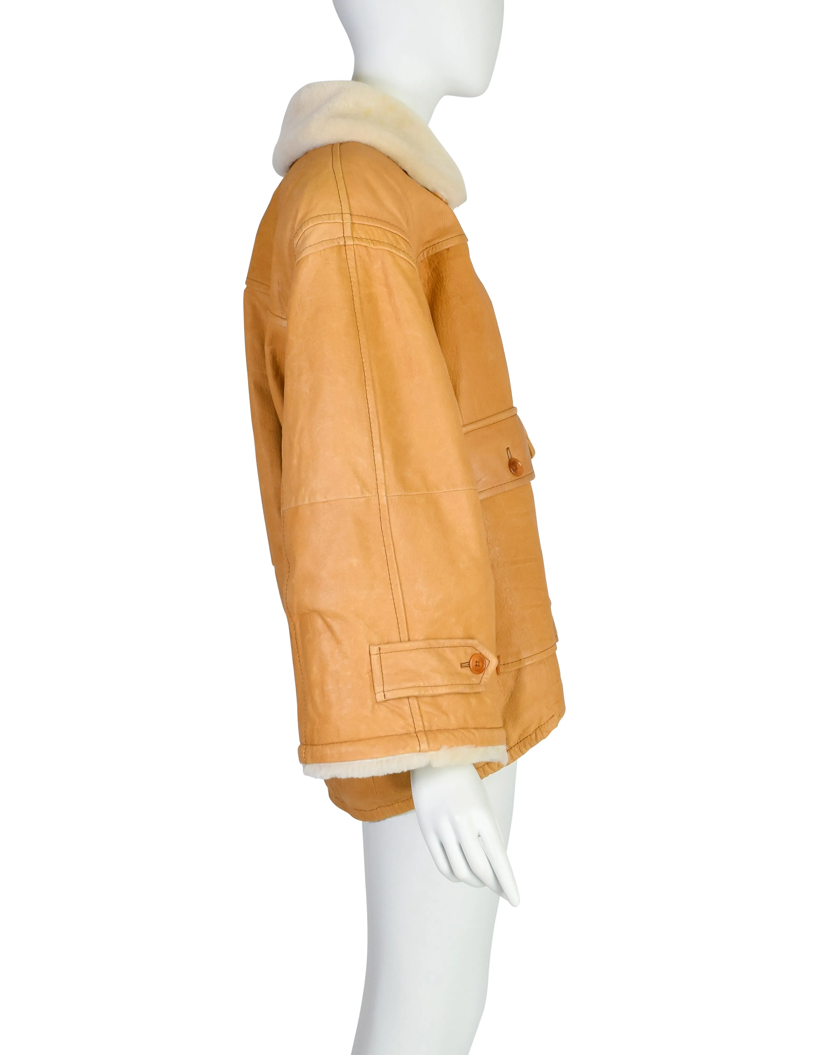 Gianfranco Ferre Vintage 1980s Oversized Butterscotch Leather Shearling Coat