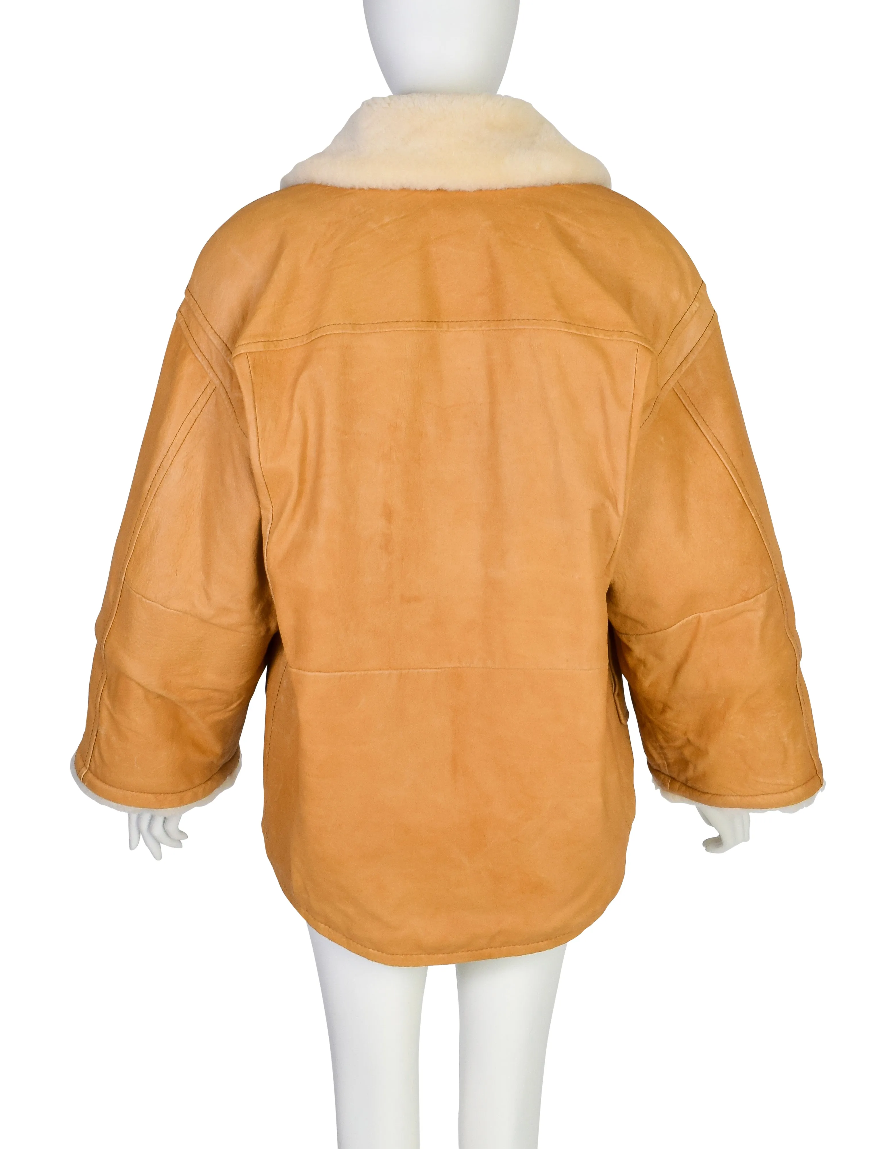 Gianfranco Ferre Vintage 1980s Oversized Butterscotch Leather Shearling Coat