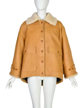 Gianfranco Ferre Vintage 1980s Oversized Butterscotch Leather Shearling Coat