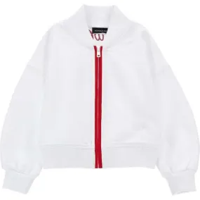 Girls White Strawberry Zip Up Sweater