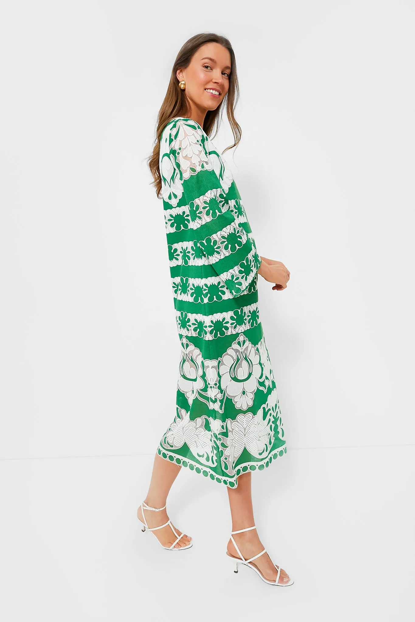 Green and White Seraphine Burnout Dress