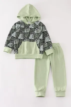 Green dinosaur boy hoodie set