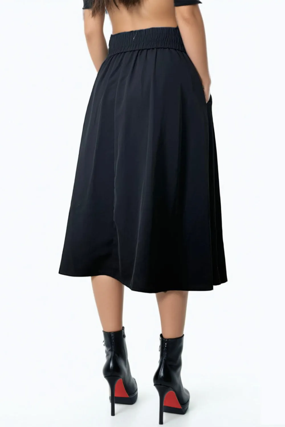 H5801L BLACK MIDI FLARED SKIRT