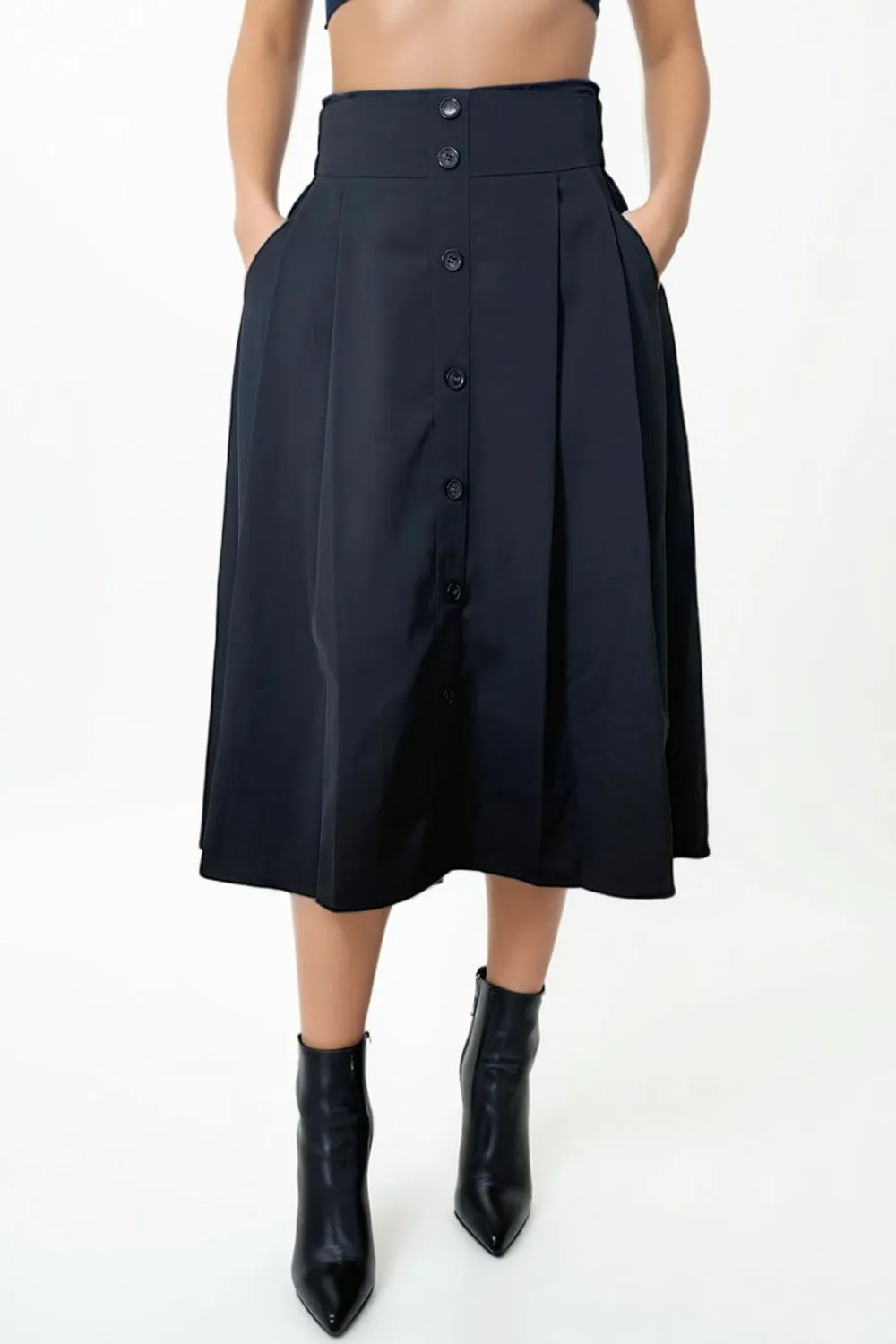 H5801L BLACK MIDI FLARED SKIRT