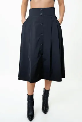 H5801L BLACK MIDI FLARED SKIRT