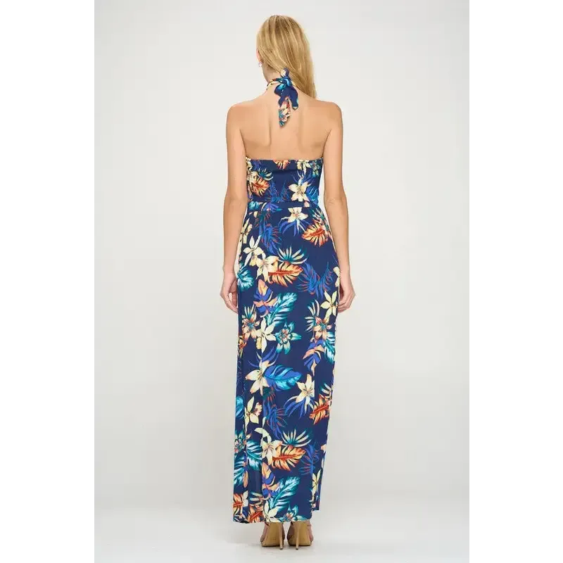 halter crop top maxi skirt with slit set tropical