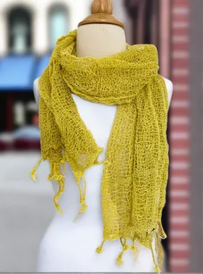 Handwoven Open Weave Cotton Scarf - Lemon Yellow