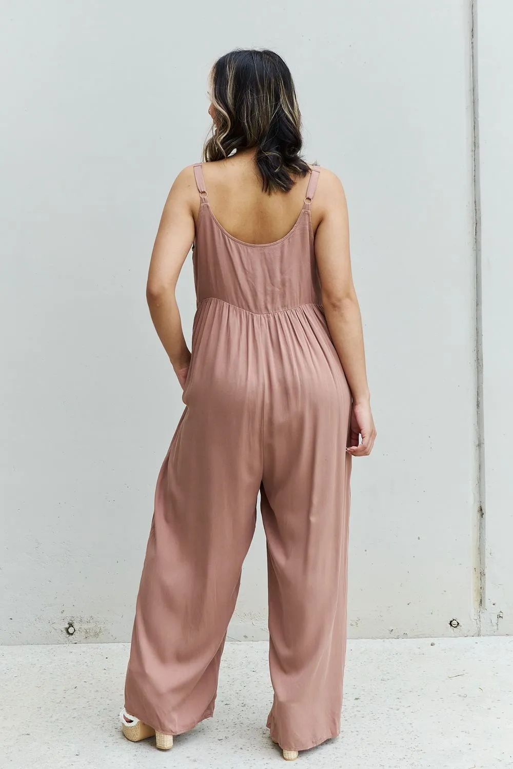 HEYSON All Day Full Size Wide Leg Button Down Jumpsuit in Mocha - Ships from The USA