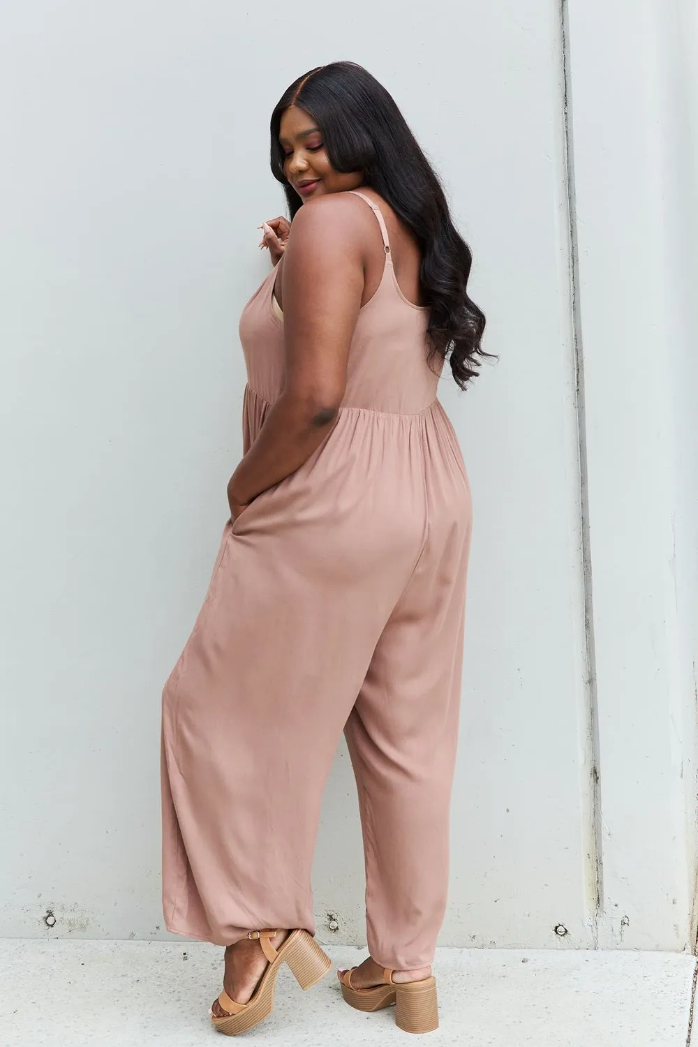 HEYSON All Day Full Size Wide Leg Button Down Jumpsuit in Mocha - Ships from The USA