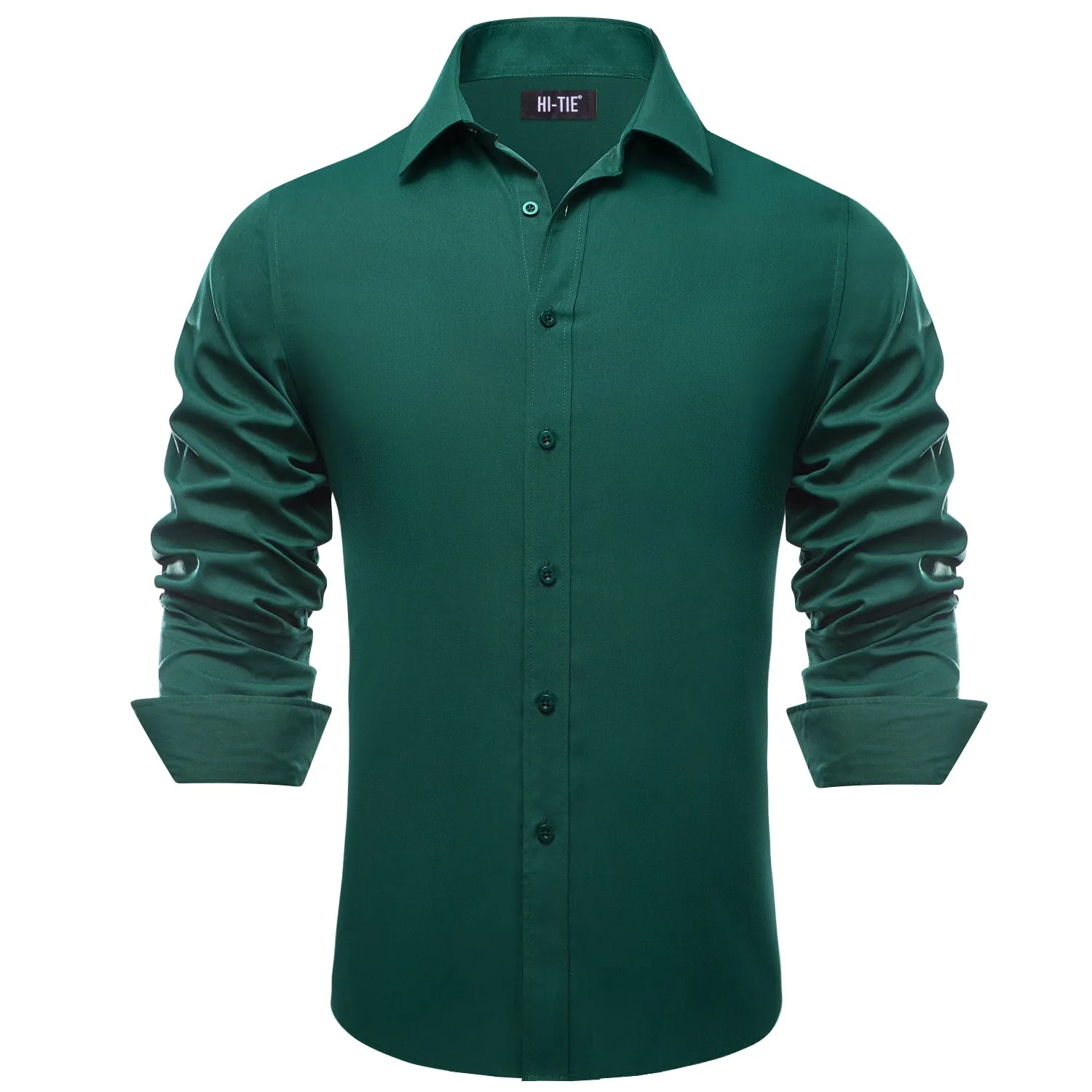 Hi-Tie Long Sleeve Shirt Sapphire Pine Green Solid Mens Dress Shirt