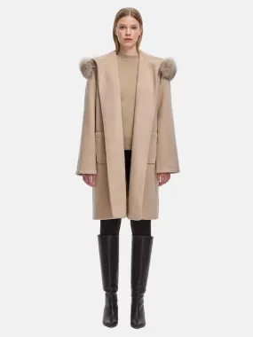 Hooded Fur Collar Coat with Pockets Mink