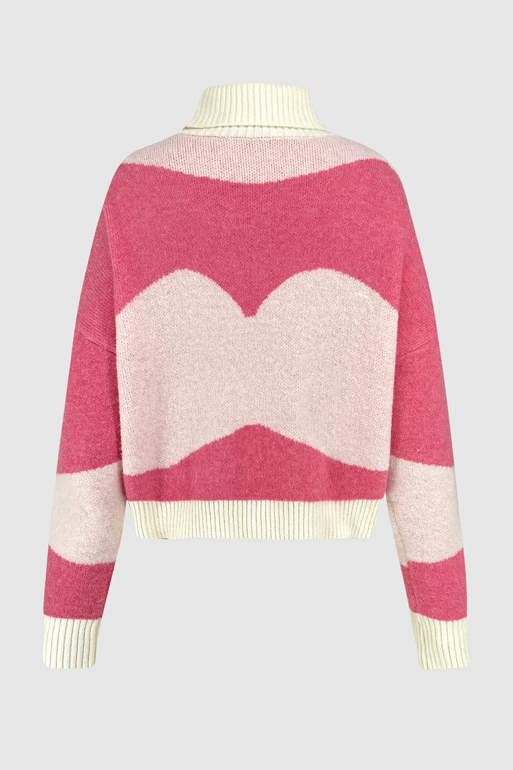 Hot Girl Color Wave Turtleneck Sweater In Pink