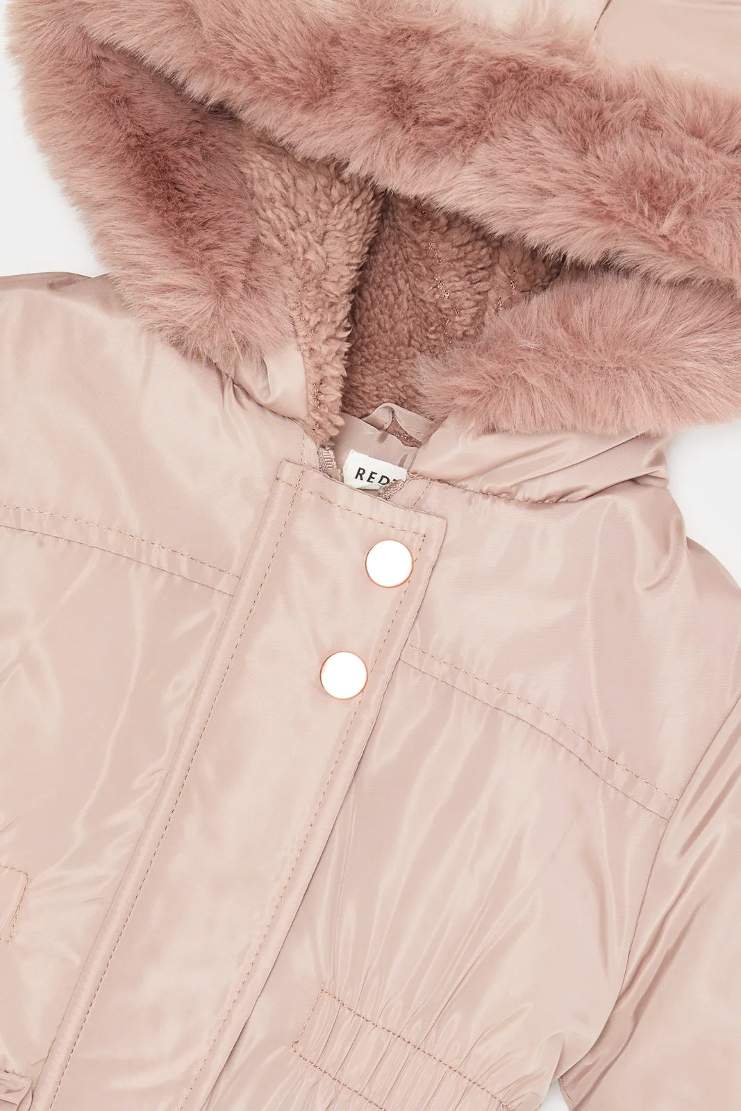 Infant Girls Pink Sherpa Lined Hooded Jacket