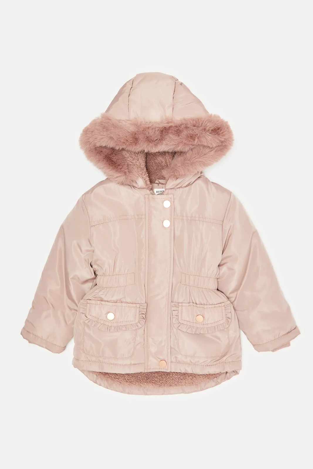 Infant Girls Pink Sherpa Lined Hooded Jacket