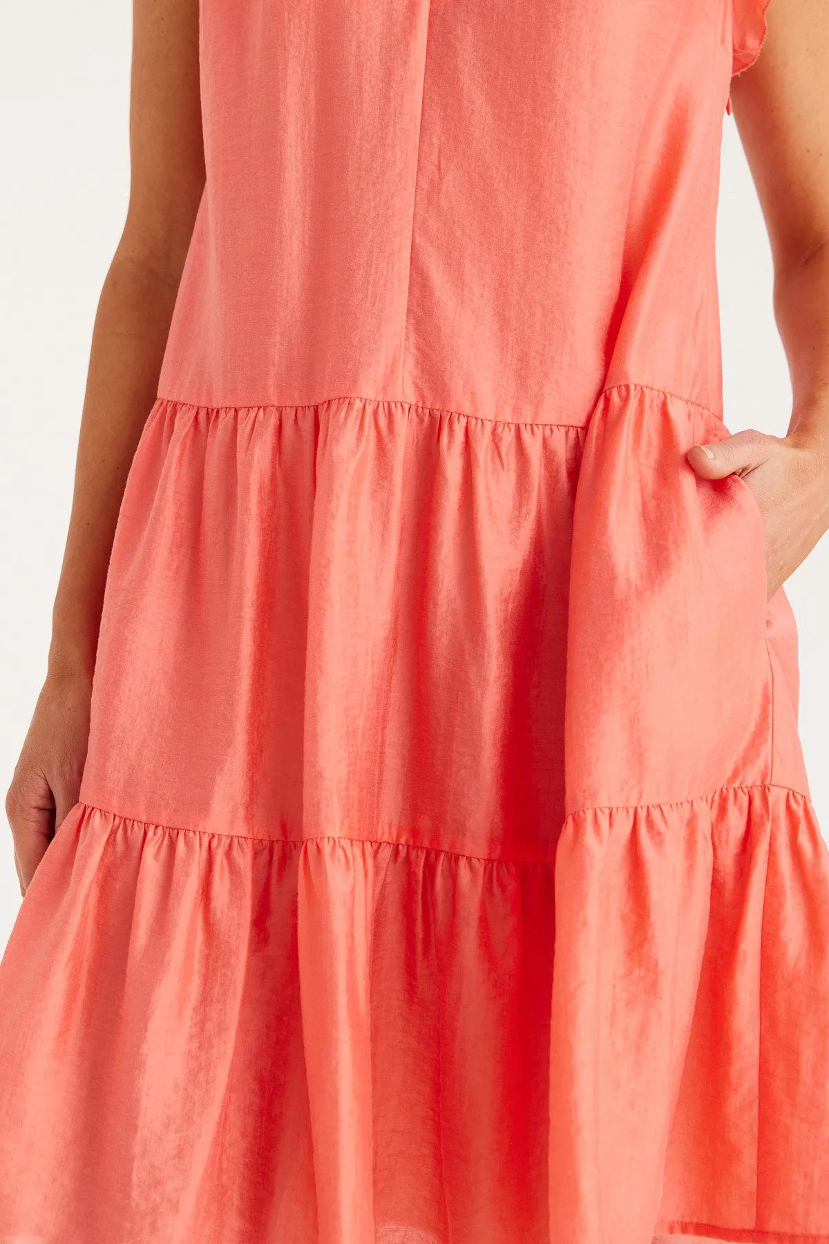 Iris Frill Dress - Coral