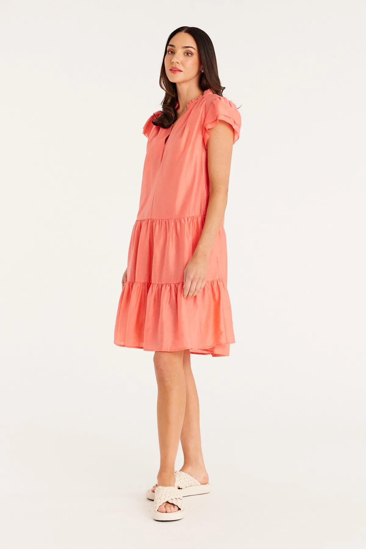 Iris Frill Dress - Coral