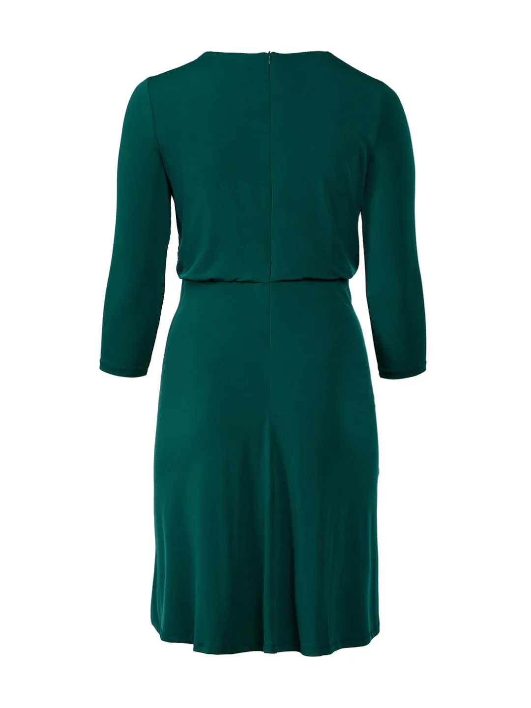 Jewel Neck Blouson Emerald Midi Dress