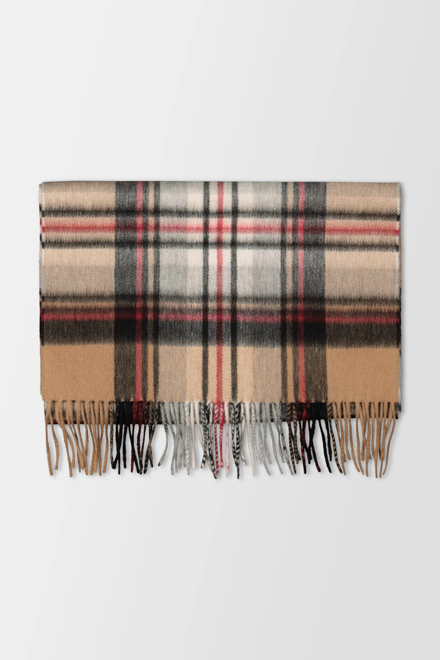 Joshua Ellis Camel Stewart Ripple Tartan Scarf