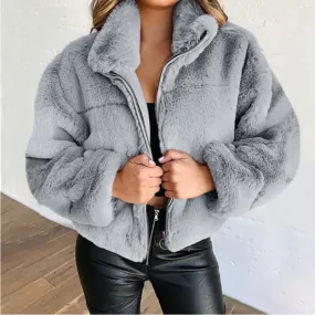 Joskaa Christmas Gift Elegant Solid Chic Zipper Office Tops Coats New Winter Women Fur Faux Fur Coat Warm Soft Jackets Ladies Fashion Casual Outwears