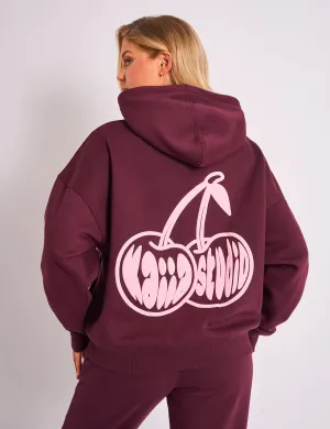 Kaiia Cherry Graphic Oversized Hoodie Plum & Pink