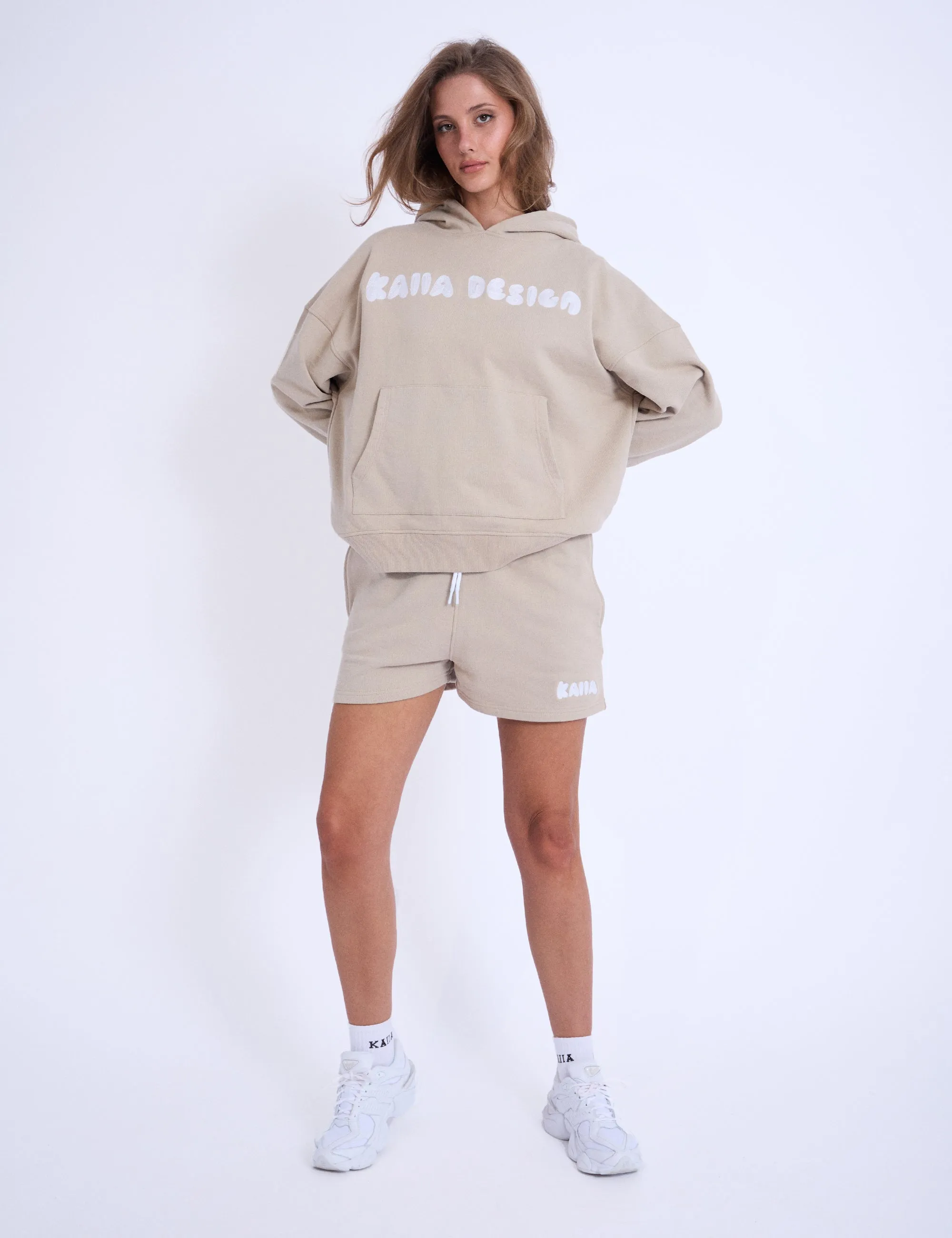 Kaiia Design Embroidered Bubble Logo Oversized Hoodie Light Stone