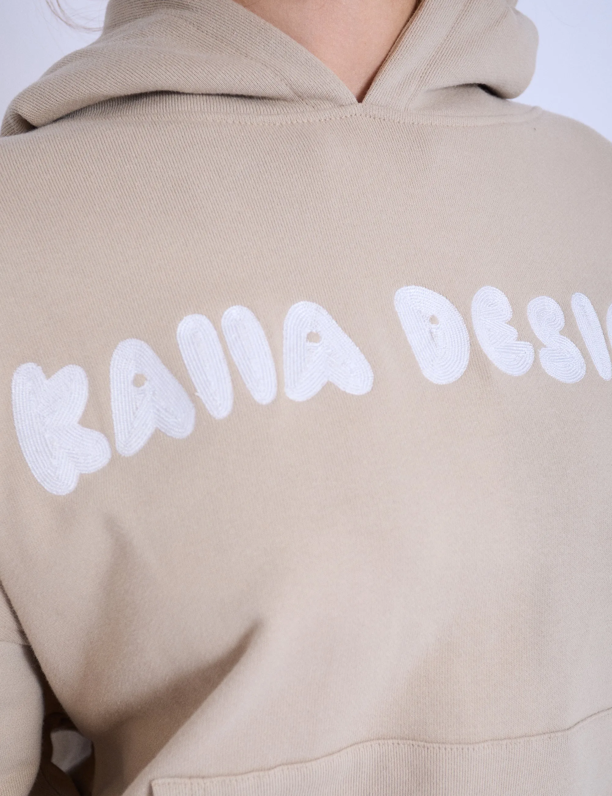 Kaiia Design Embroidered Bubble Logo Oversized Hoodie Light Stone