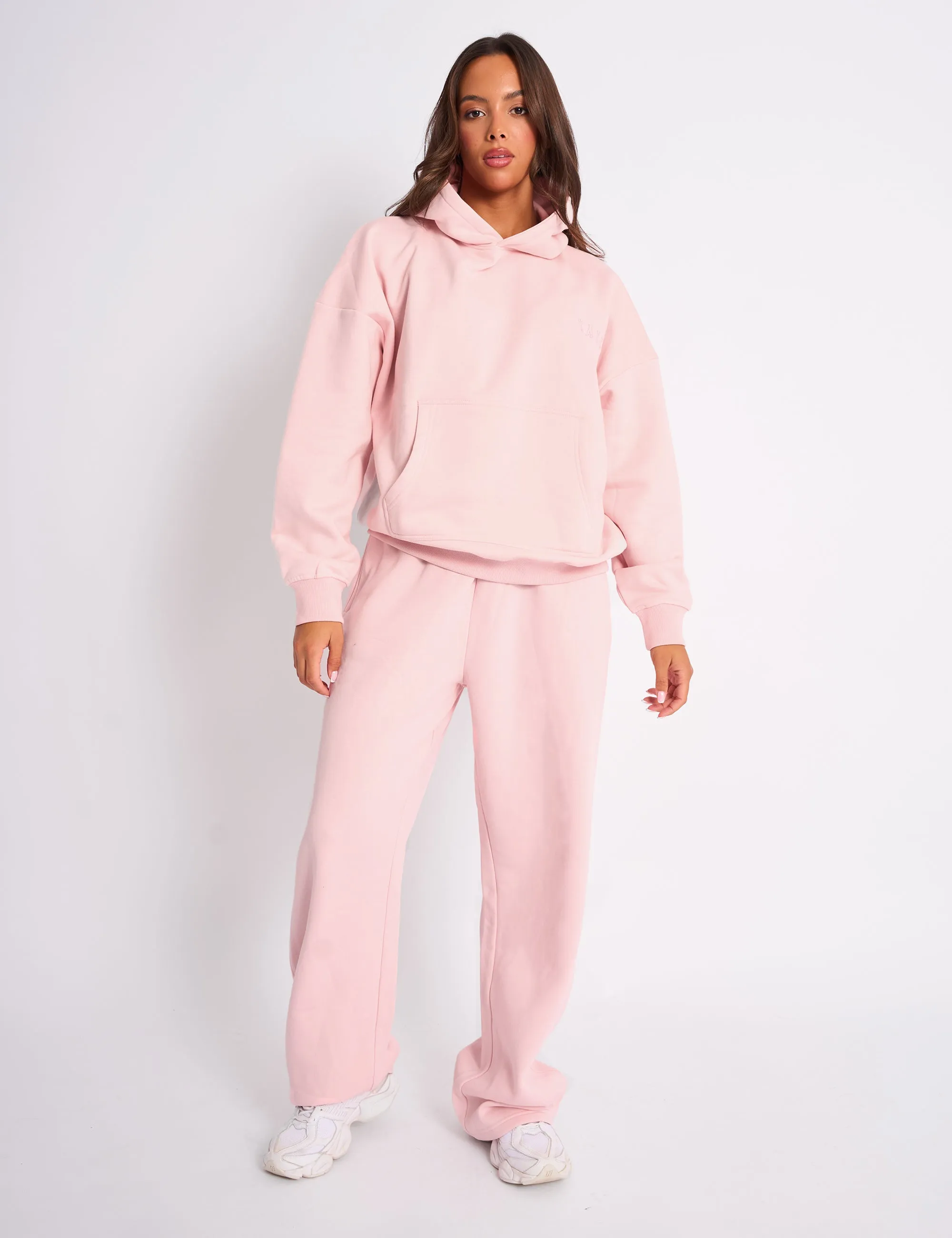 Kaiia Logo Embossed Oversized Hoodie Pale Pink