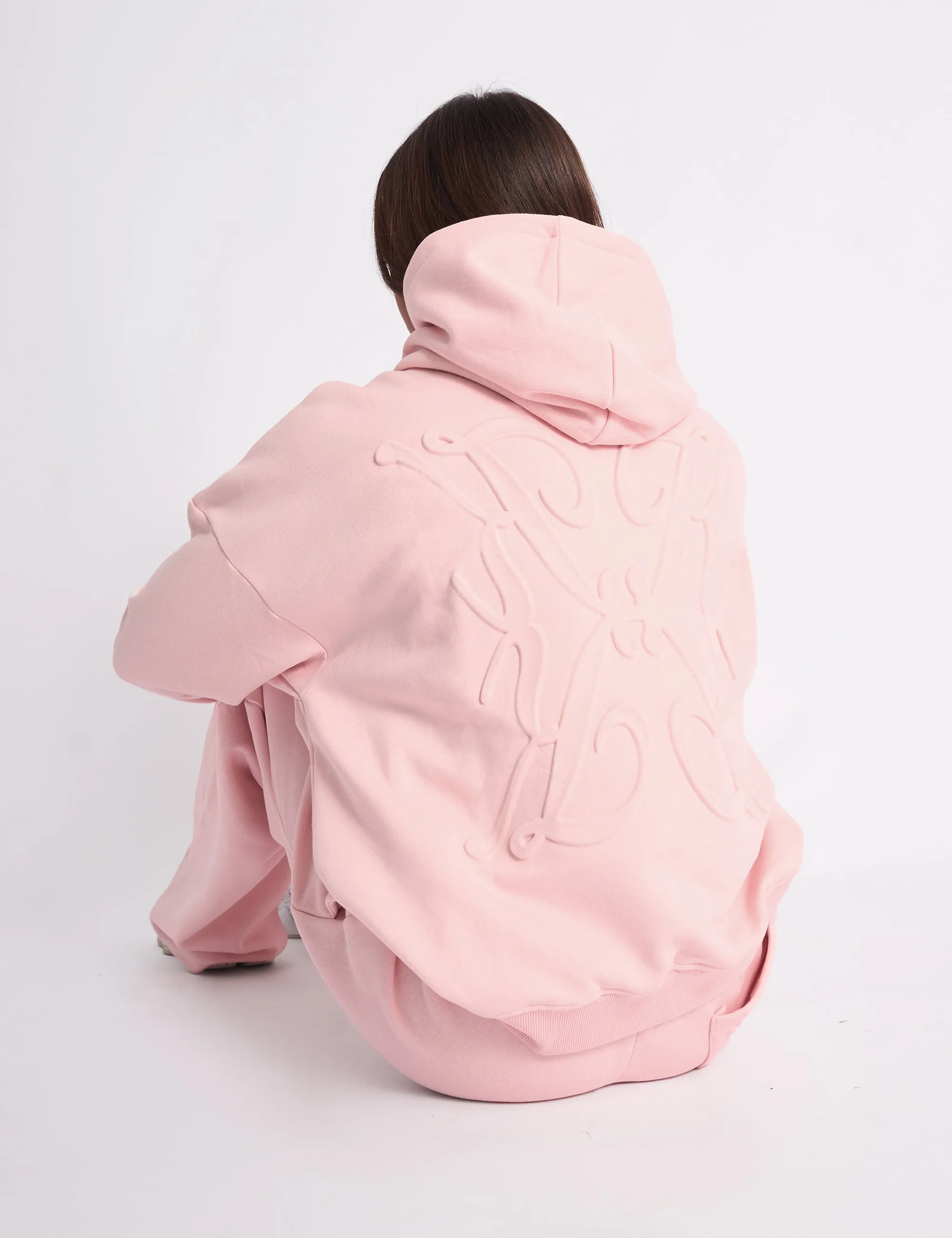 Kaiia Logo Embossed Oversized Hoodie Pale Pink