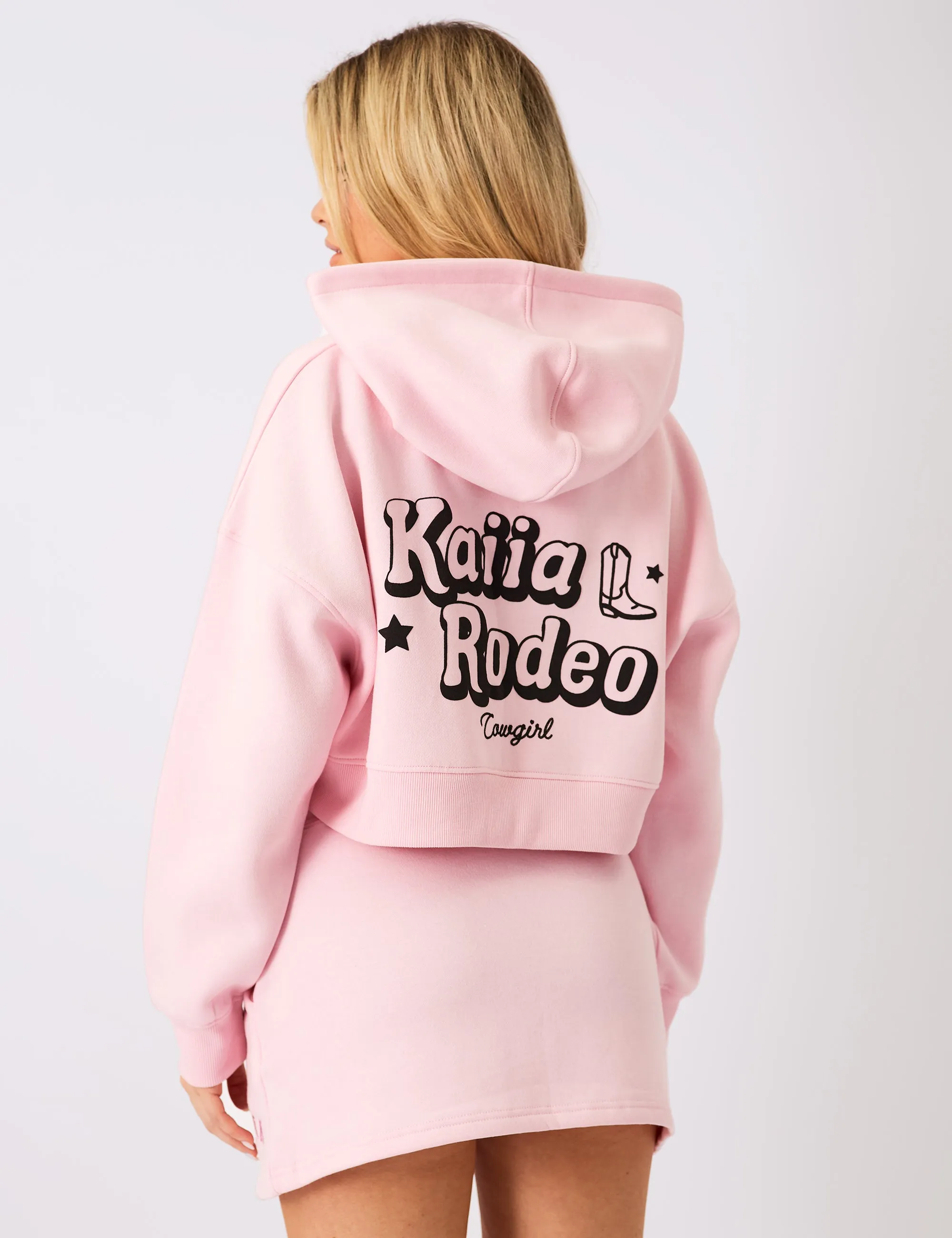 Kaiia Rodeo Bubble Logo Cropped Oversized Hoodie Baby Pink