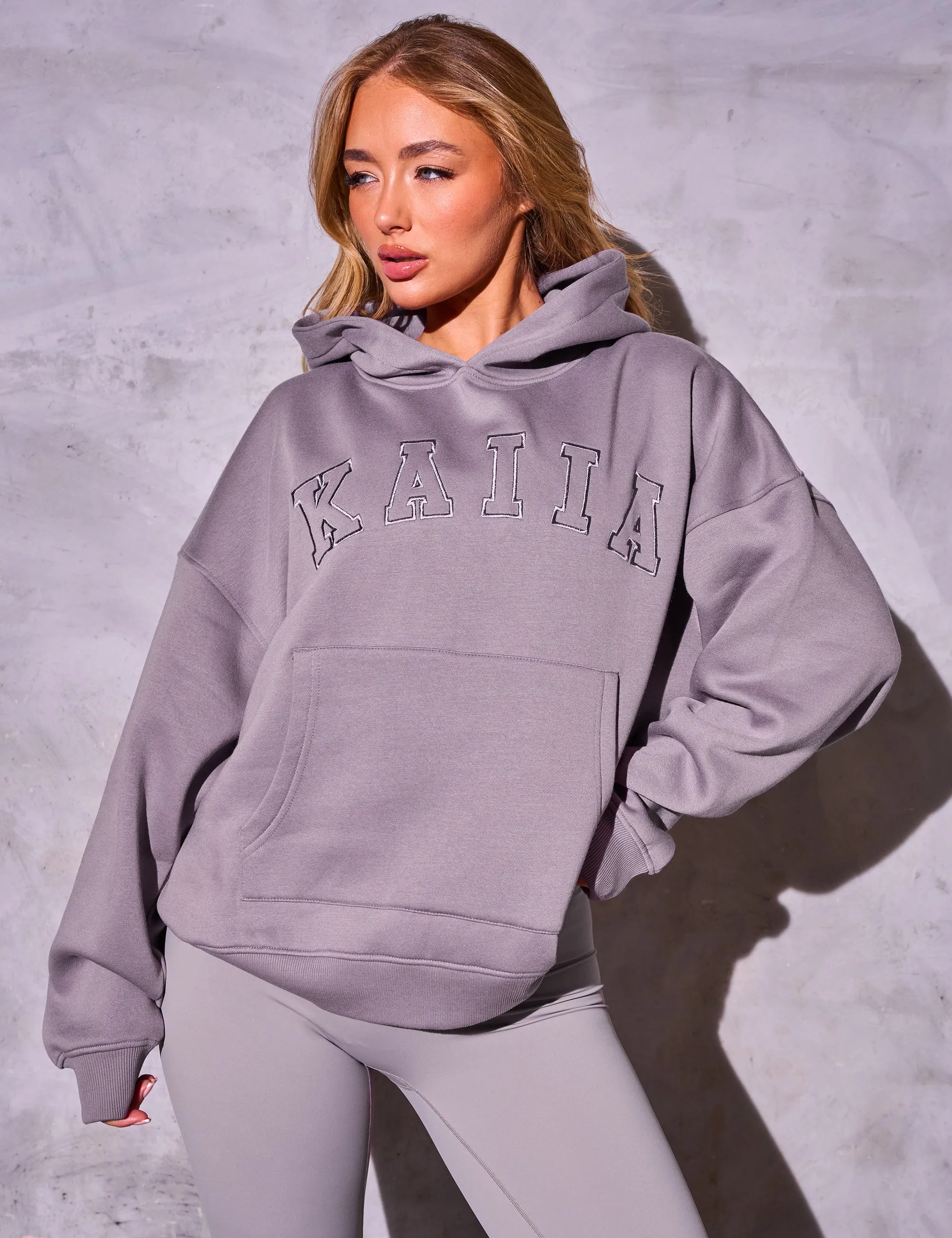 Kaiia Slogan Logo Oversized Hoodie Mauve