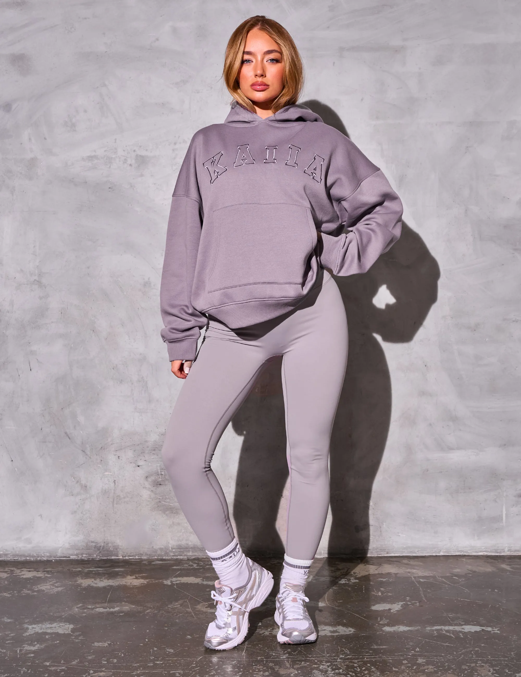 Kaiia Slogan Logo Oversized Hoodie Mauve