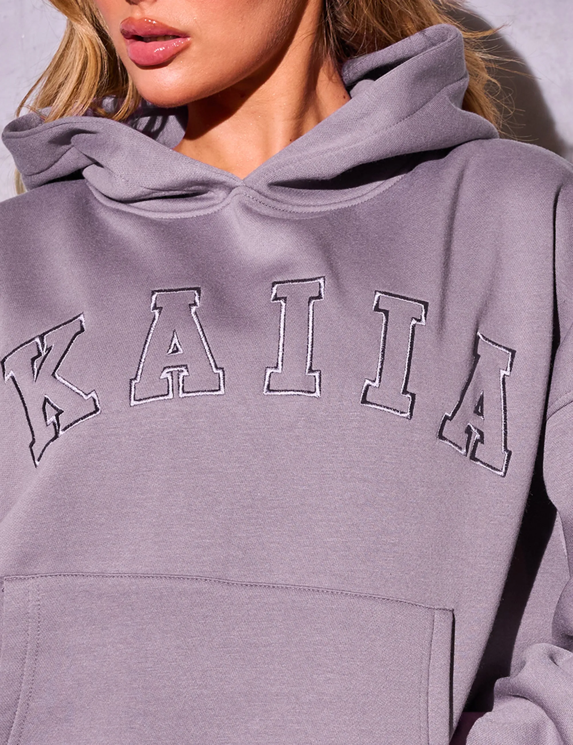 Kaiia Slogan Logo Oversized Hoodie Mauve