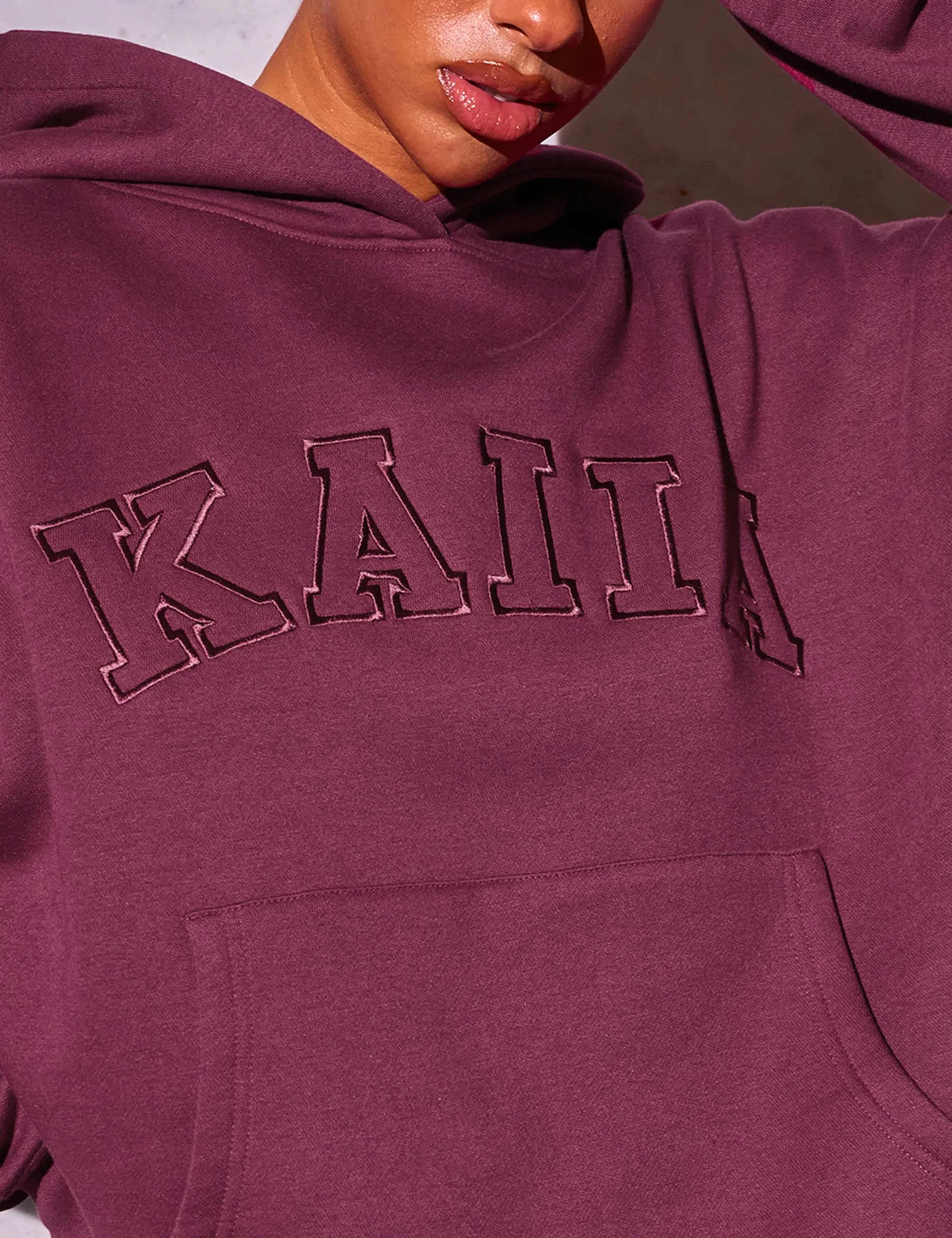 Kaiia Slogan Oversized Hoodie Burgundy