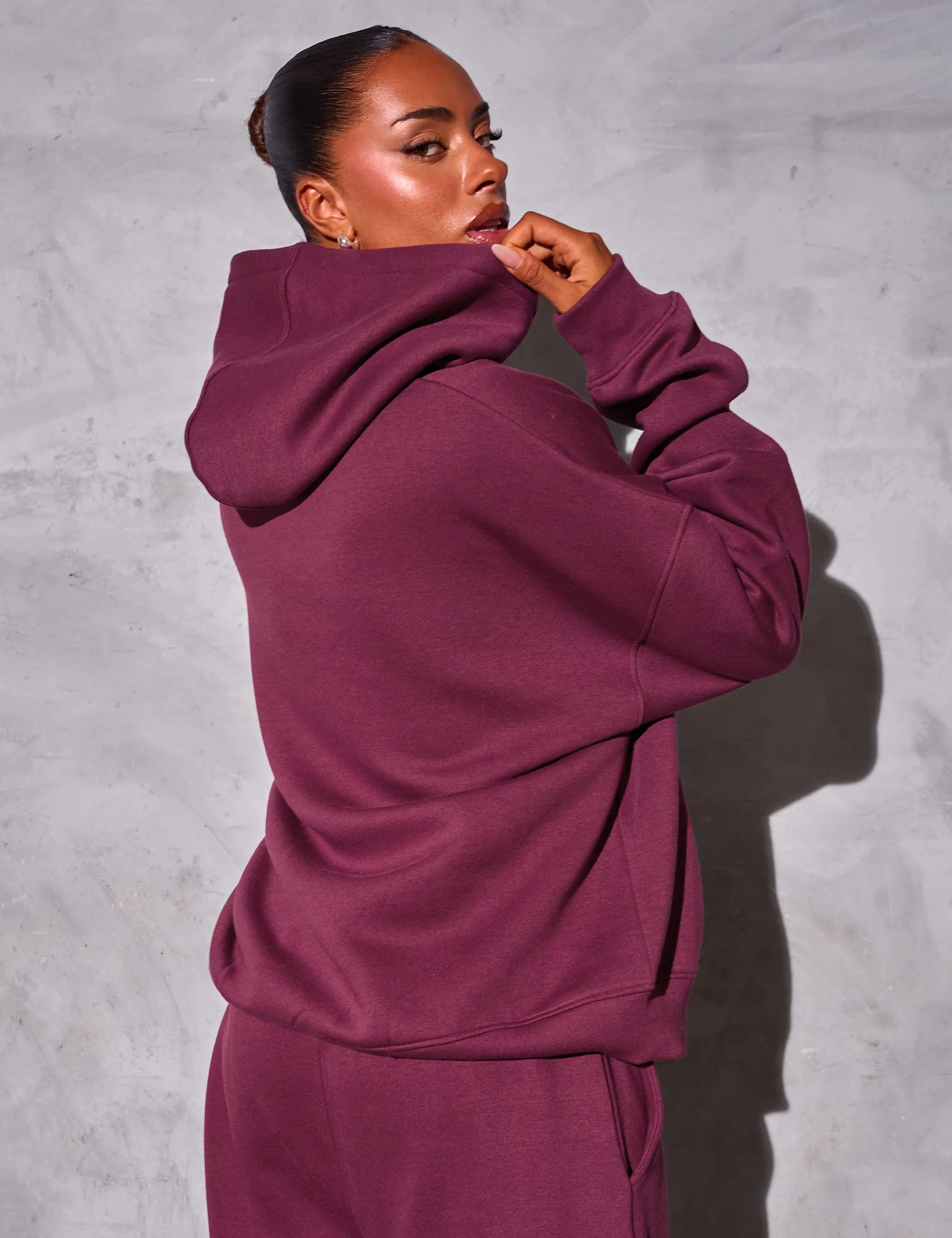 Kaiia Slogan Oversized Hoodie Burgundy