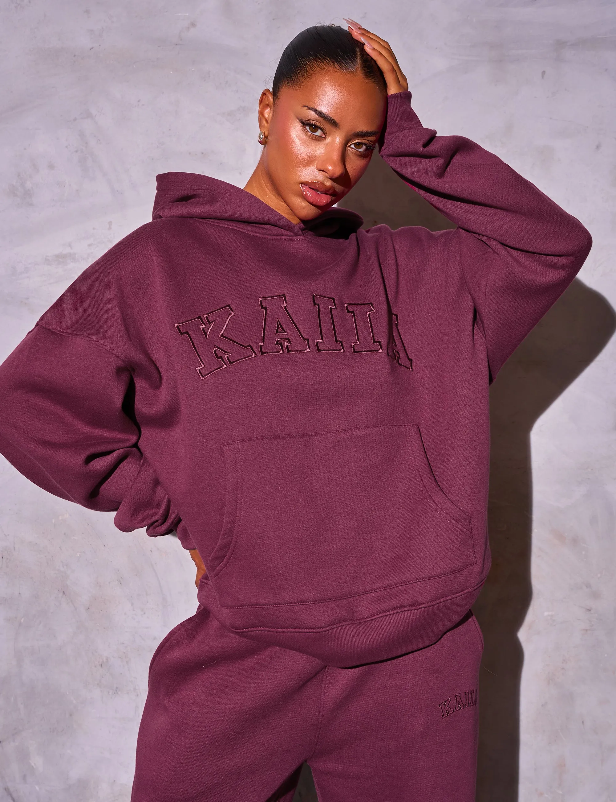 Kaiia Slogan Oversized Hoodie Burgundy