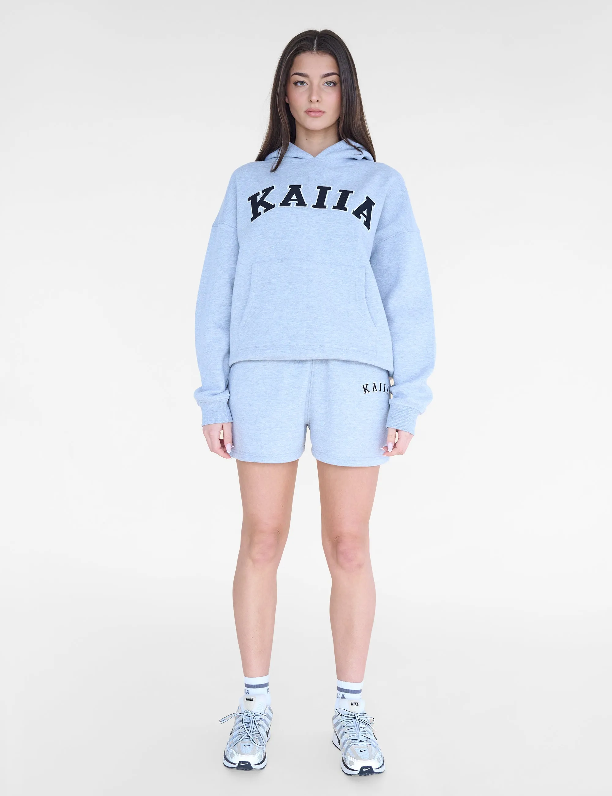 Kaiia Slogan Oversized Hoodie Grey Marl & Black