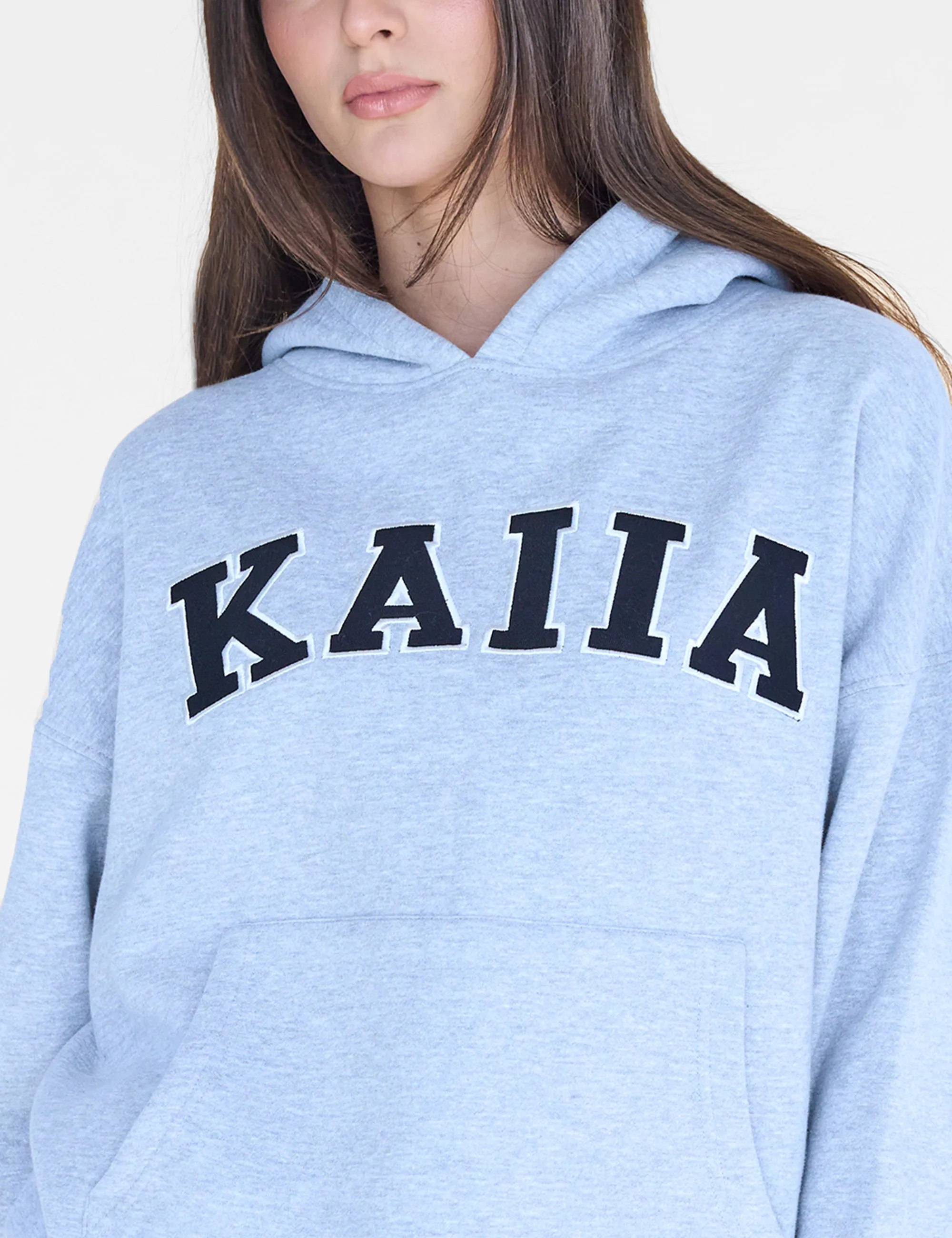 Kaiia Slogan Oversized Hoodie Grey Marl & Black