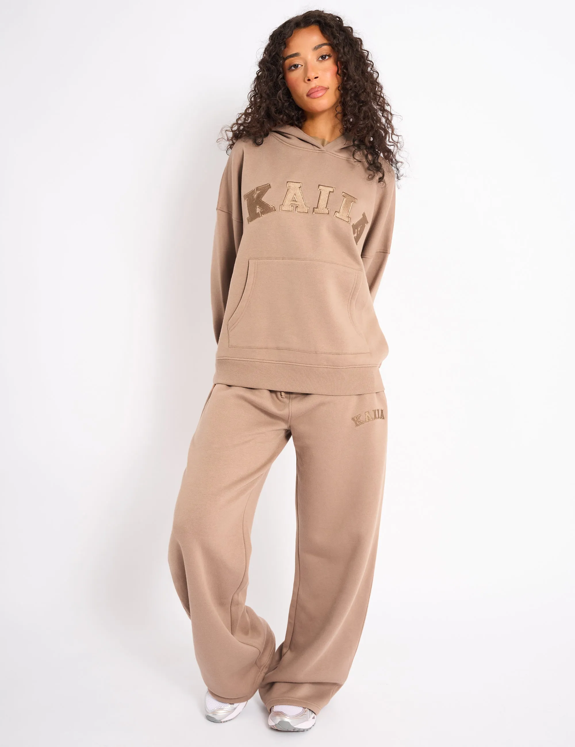 Kaiia Slogan Oversized Hoodie Latte